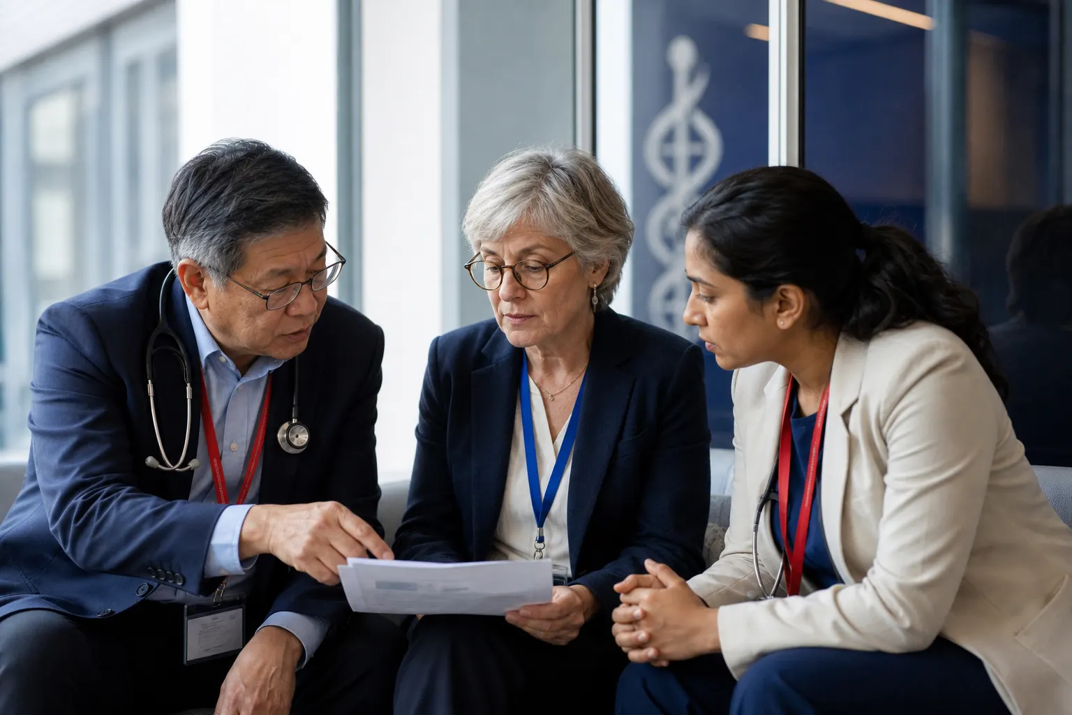 Academics reviewing a paper together
