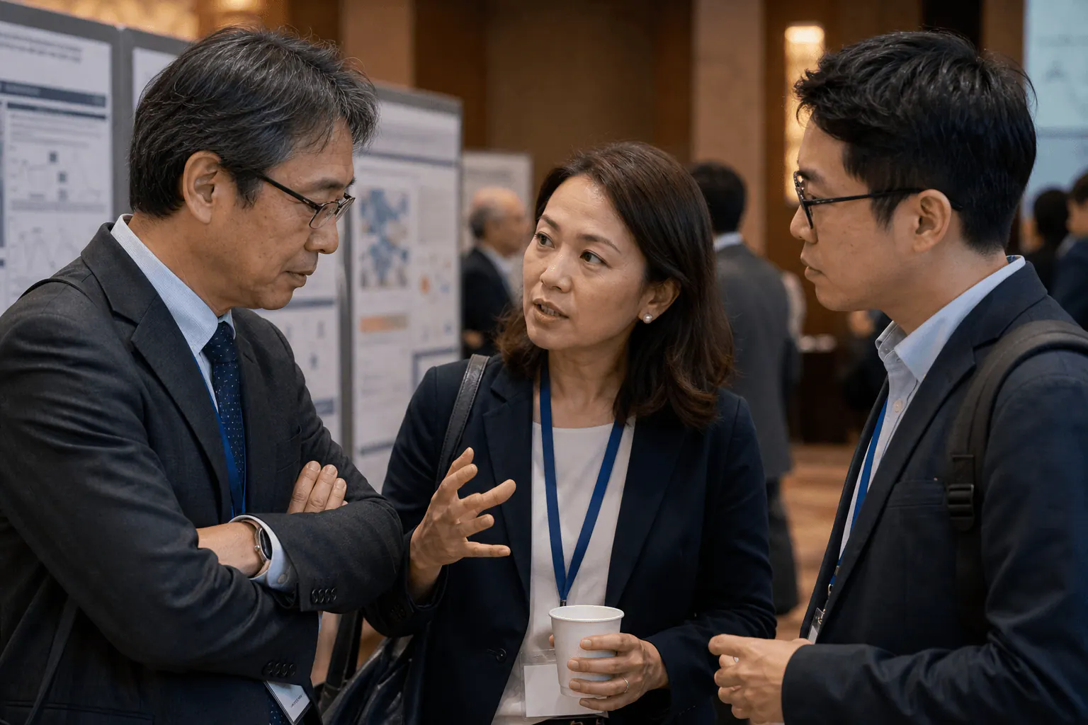 Professionals exchanging knowledge in a formal setting