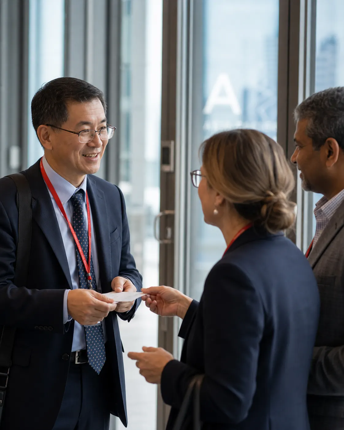 Colleagues meeting at a professional gathering