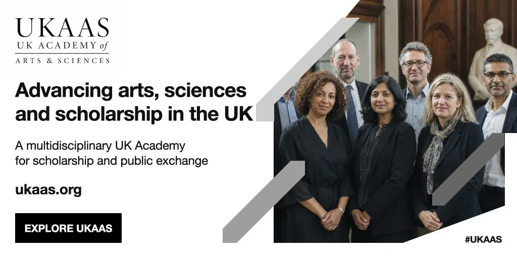 UK Academy of Arts and Sciences campaign graphic for multidisciplinary scholarship and public exchange